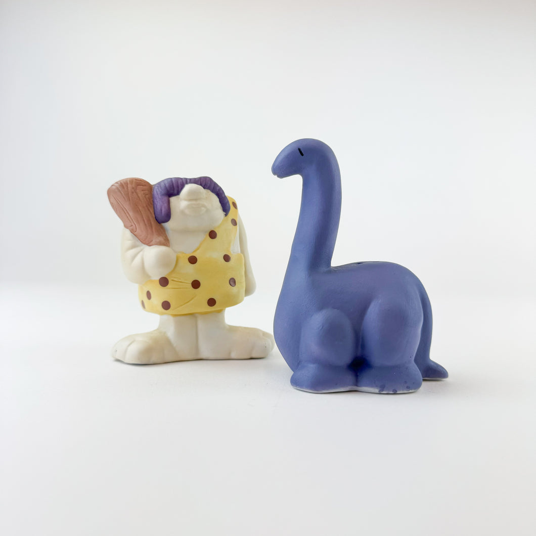 Ceramic Dinosaur and Flintstone Salt and Pepper Shakers