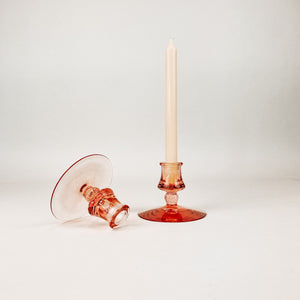 Pair of Pink Glass Candlestick Holders
