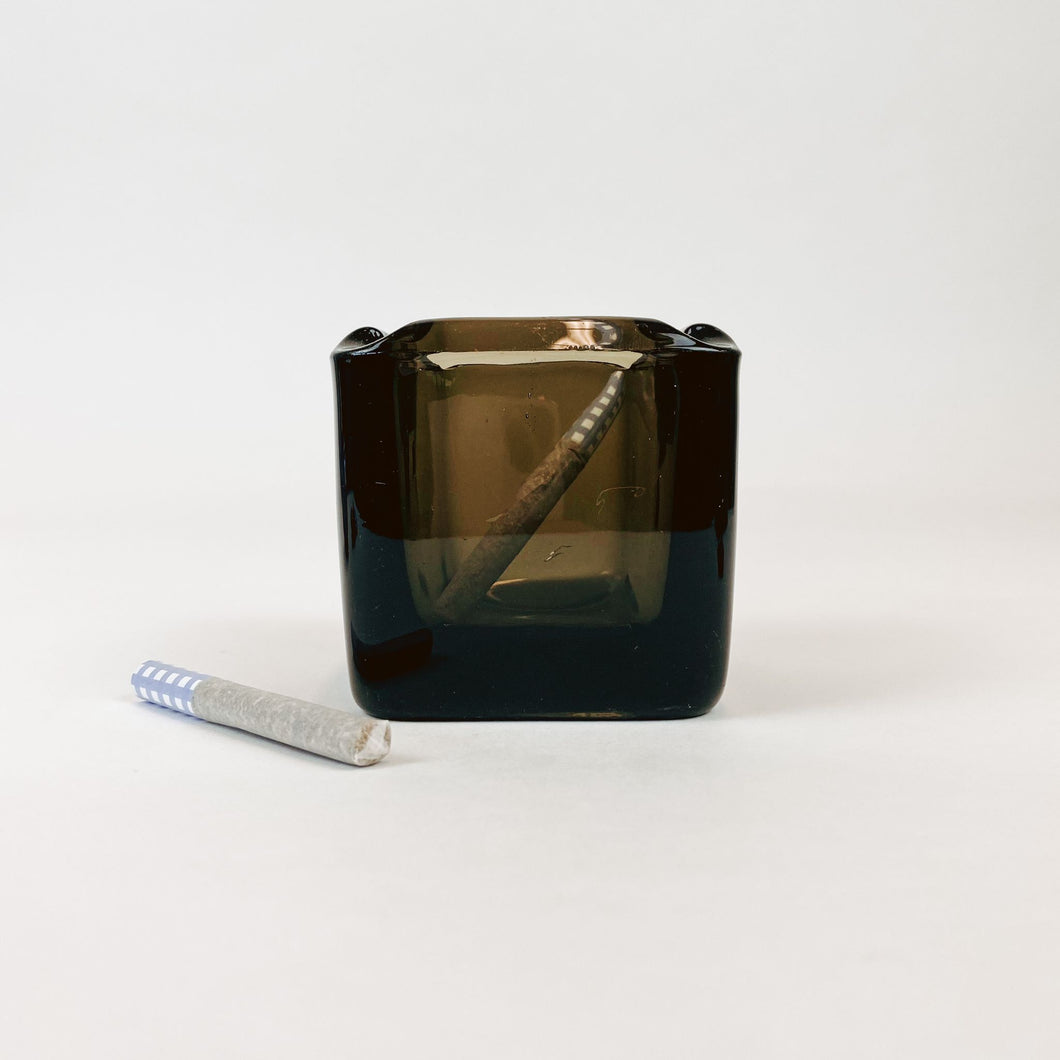 Mid Century Smoked Glass Cube Ashtray