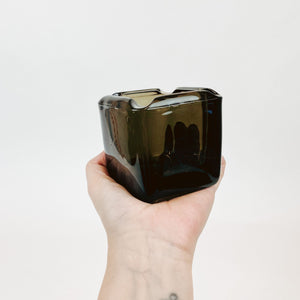 Mid Century Smoked Glass Cube Ashtray