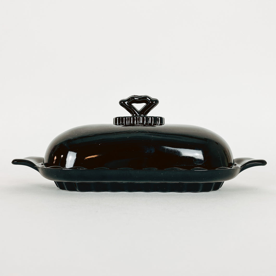 Black Glass Butter Dish