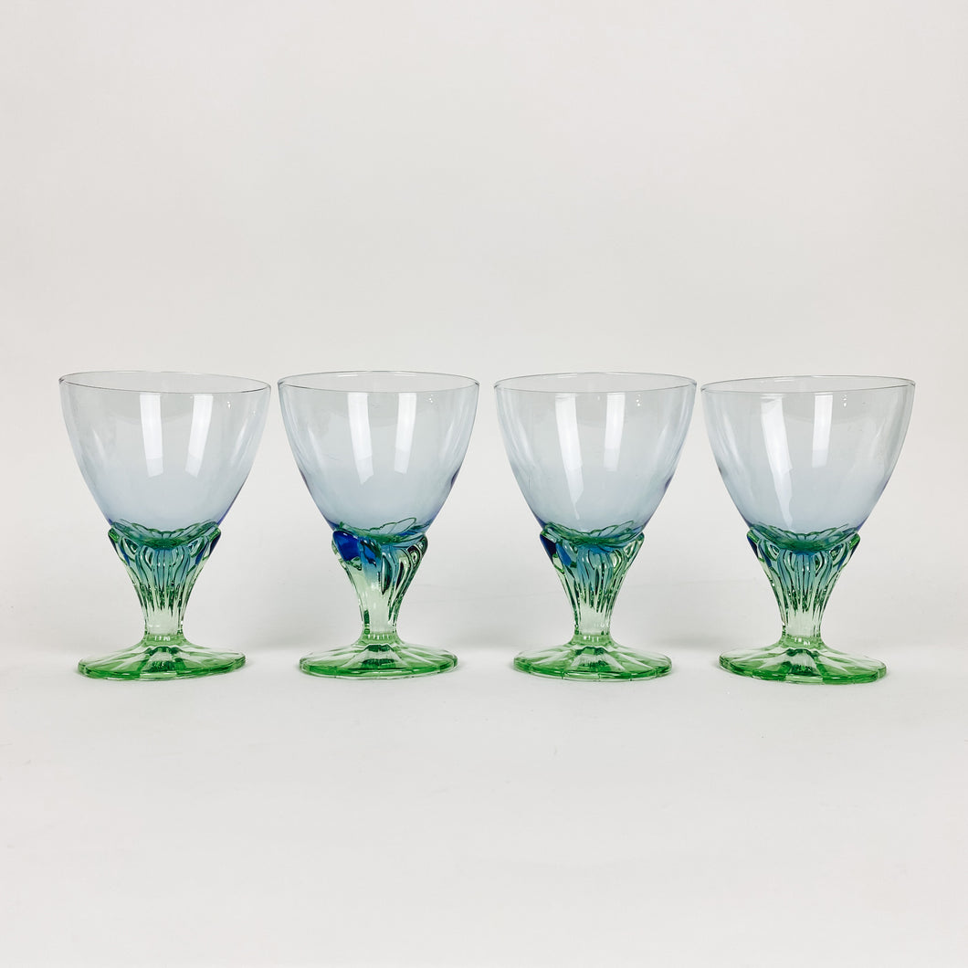Set of 4 Hand Blown Two Tone Glass Goblets