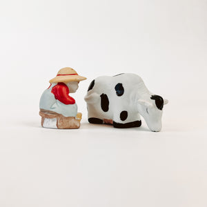 Farmer and Cow Salt and Pepper Shakers