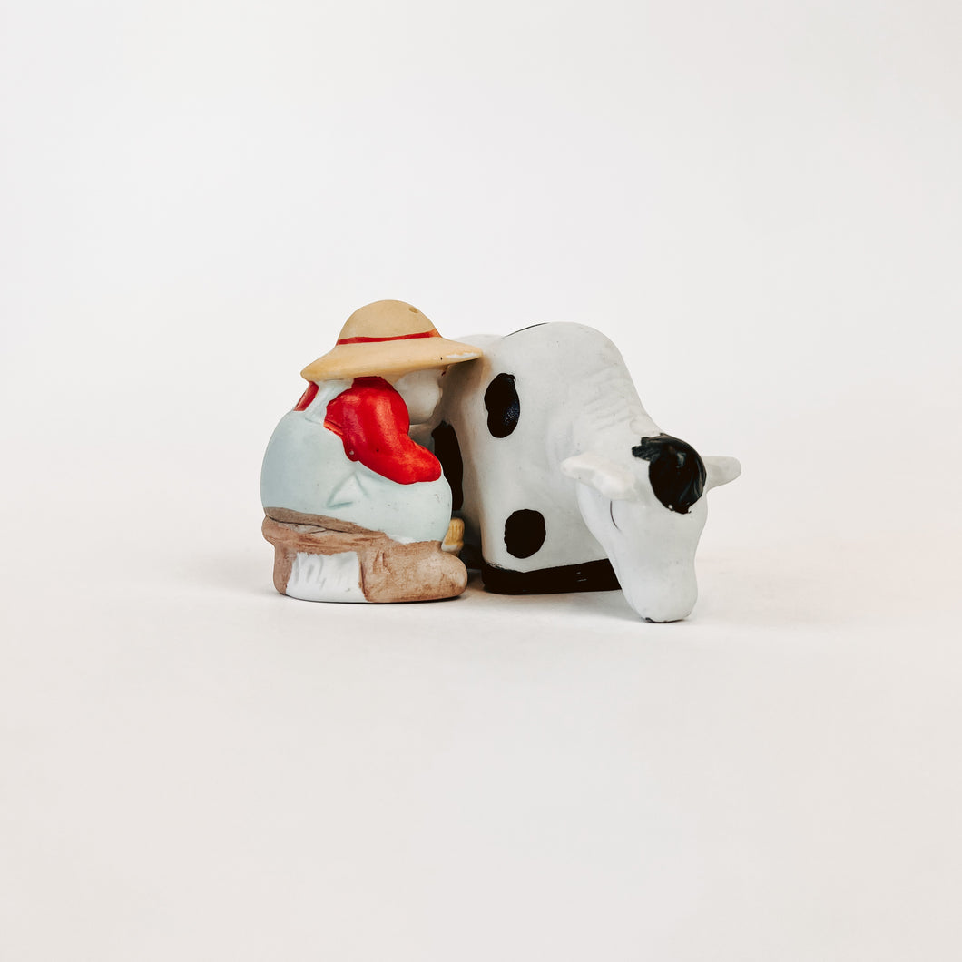 Farmer and Cow Salt and Pepper Shakers